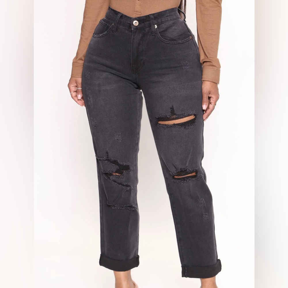 Distressed Black Mom Jeans